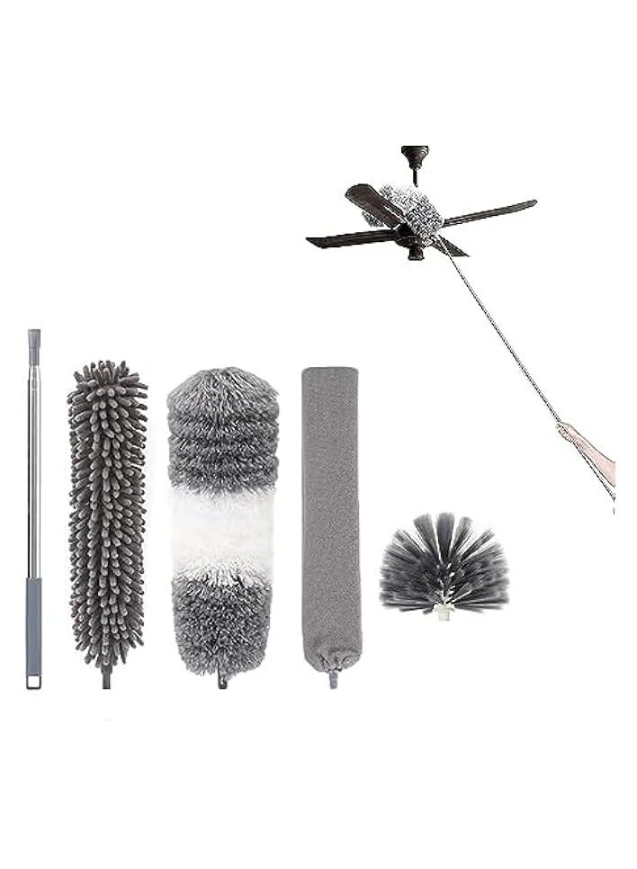 erorex Microfiber Feather Duster, 5PCS Resuable Washable Bendable Cobweb Dusters with 100 Inch Extra Long Extension Pole for Cleaning Ceiling Fan, High Ceiling, Blinds, Furniture & Cars - Image 1