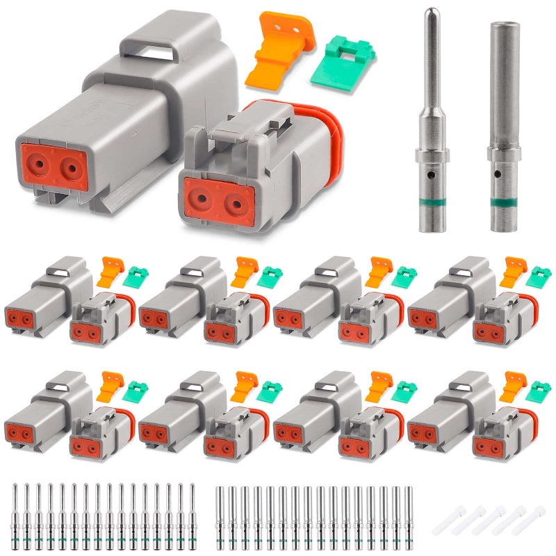 JRready ST6318201 DT Deutsch Connector Kit  8 Sets 2 Pin Gray Waterproof DT Connectors with Size 16 Solid Contacts 1420AWG