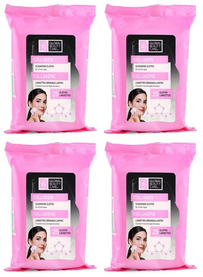 Global Beauty Care Collagen Cleansing Facial Towelettes, Makeup Remover, Nourishing Face & Eye, Hypoallergenic, Paraben-Free, Non-Comedogenic, Hydrates & Smooths Skin, 25 Wipes, 100 Count 4 Pack - Image 1