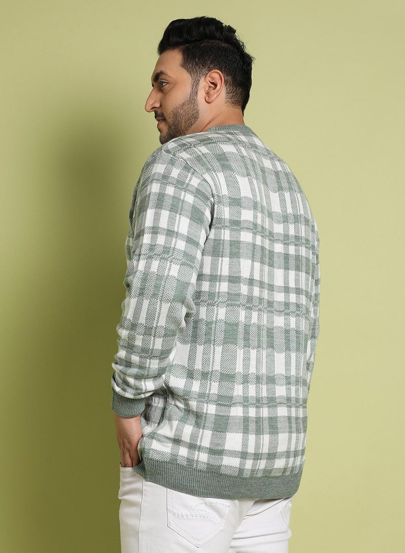 Instafab Plus Instafab Plus Men's Olive Green Tartan Plaid Knitted Pullover Sweater For Casual Wear | Crew Neck | Long Sleeve | Pull On Closure | Woll sweater Crafted With Comfort Fit For Everyday Wear - Image 5