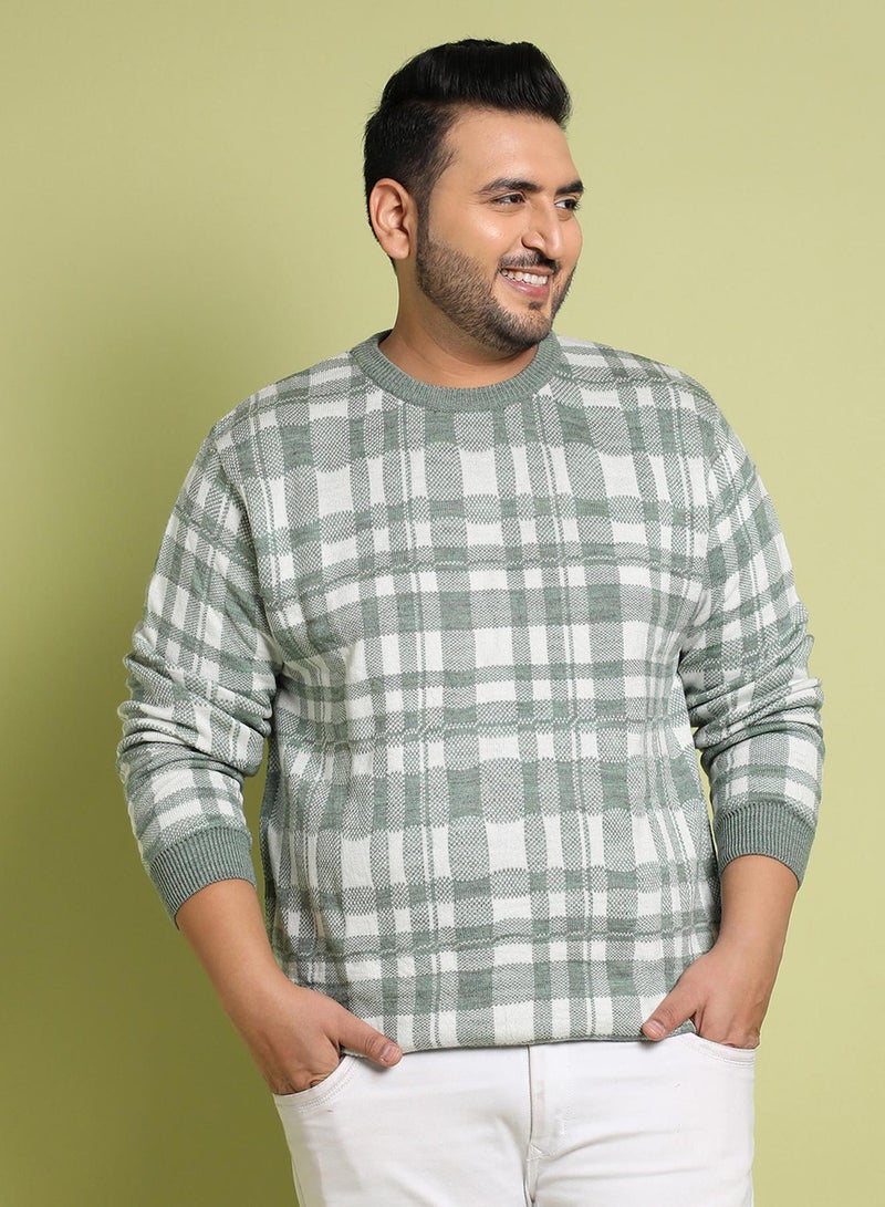 Instafab Plus Instafab Plus Men's Olive Green Tartan Plaid Knitted Pullover Sweater For Casual Wear | Crew Neck | Long Sleeve | Pull On Closure | Woll sweater Crafted With Comfort Fit For Everyday Wear - Image 2