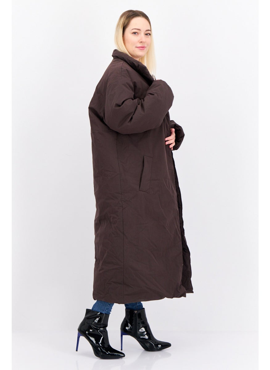 Asos Design - Women Quilted Puffer Jacket, Dark Brown - Image 1