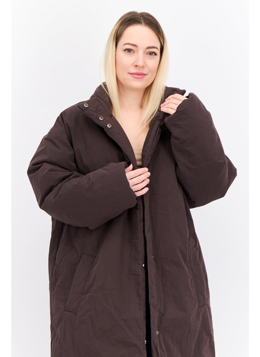 Asos Design - Women Quilted Puffer Jacket, Dark Brown - Image 1