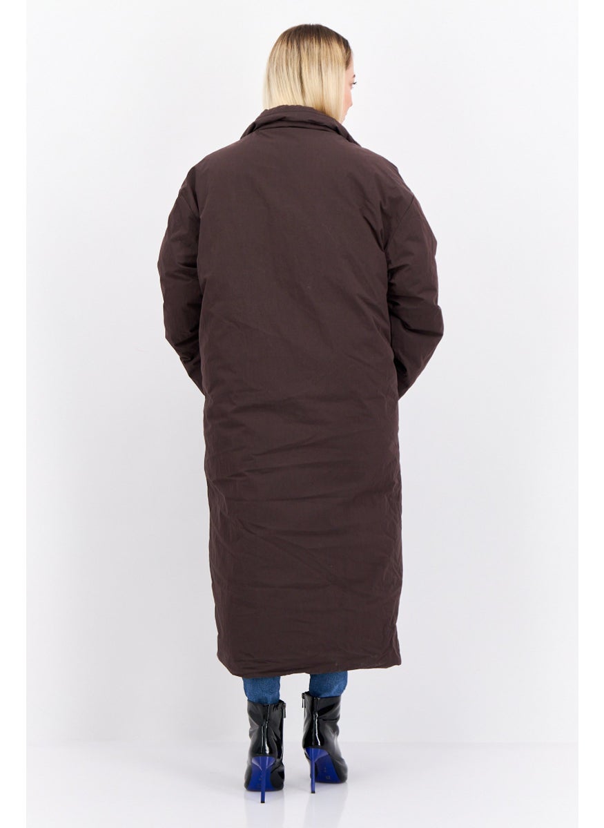 Asos Design - Women Quilted Puffer Jacket, Dark Brown - Image 1
