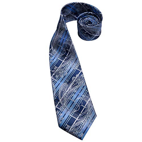 Dubulle Mens Paisley Floral Silk Tie for Men Blue Striped Necktie and Pocket Square Cufflinks Set Wedding Business - Image 4
