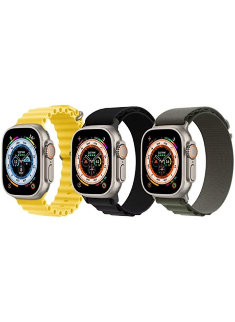 Silicone Ocean Nylon G-hook Loop Buckle Strap for Apple Watch Ultra 8 49mm Set of 3