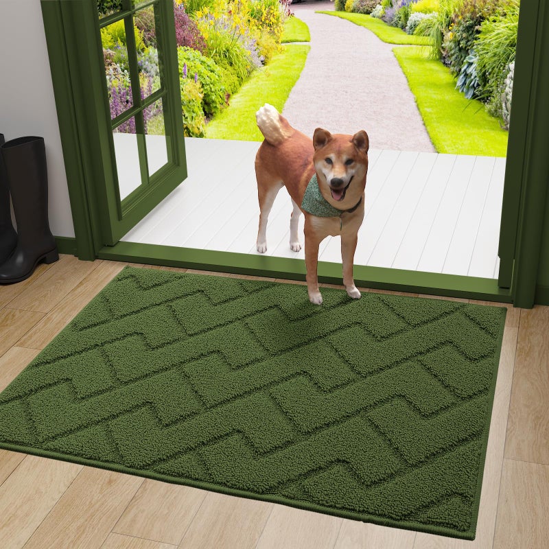 OLANLY Indoor Door Mat  36x24  Dirt Resistant and Absorbent  Sturdy Non-Slip Rubber Backing  Easy to Clean  Washable Entry Mat  Ideal Low-Profile Floor Mat for Front Back Door and Entryway  Green - Image 1