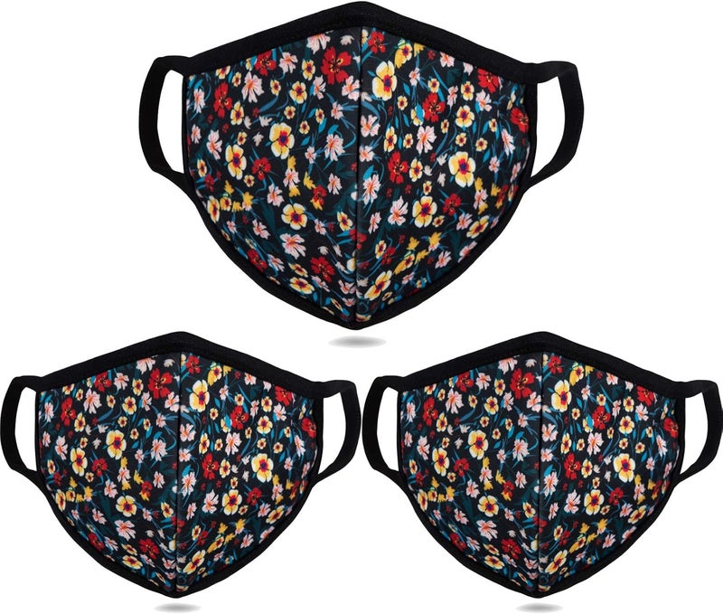 BeatBasic 3 Pack Floral Dust Mouth Face Mask - Inner White Cotton - Dustproof Saw-Dust Washable - Reusable Comfy - Cotton Protective Breathable Soft Warm Windproof Face Protection for Man and Woman - Image 1