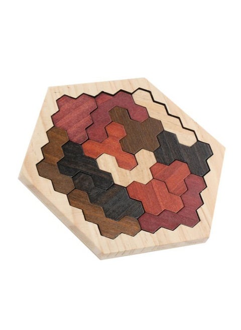 Wooden Hexa Puzzle, Tangram Puzzles for Adults and Kids, Brain Teaser Challenge Toys Shape Pattern Blocks Geometry Logic IQ Game STEM Montessori Education (Brown)