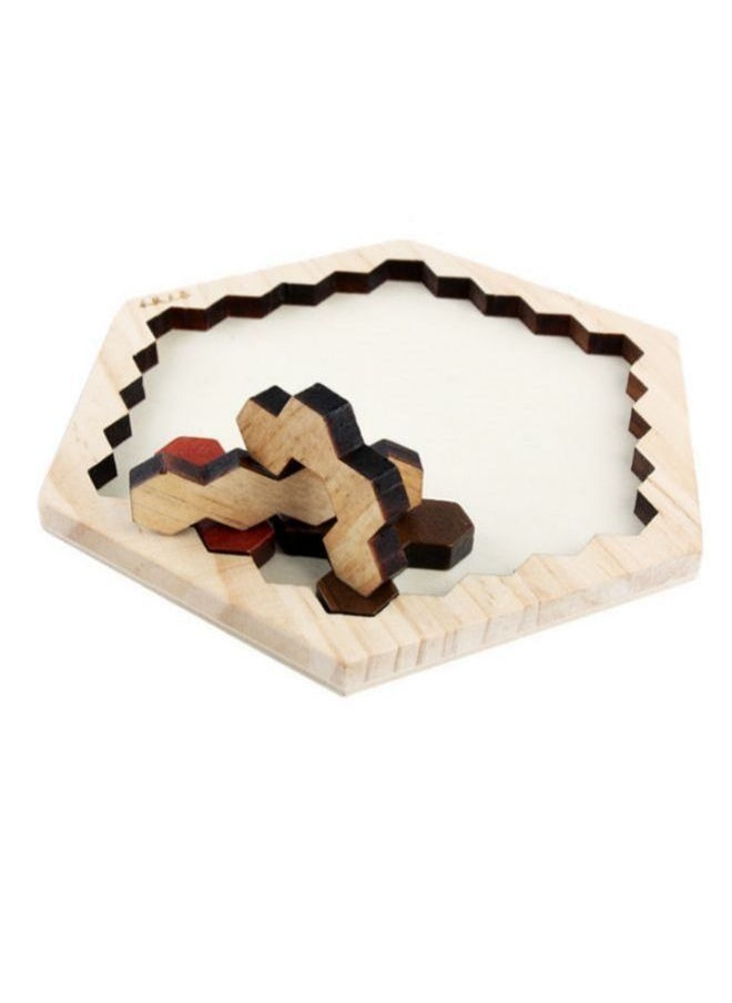 Arabest - Wooden Hexa Puzzle, Tangram Puzzles for Adults and Kids, Brain Teaser Challenge Toys Shape Pattern Blocks Geometry Logic IQ Game STEM Montessori Education (Brown) - Image 1