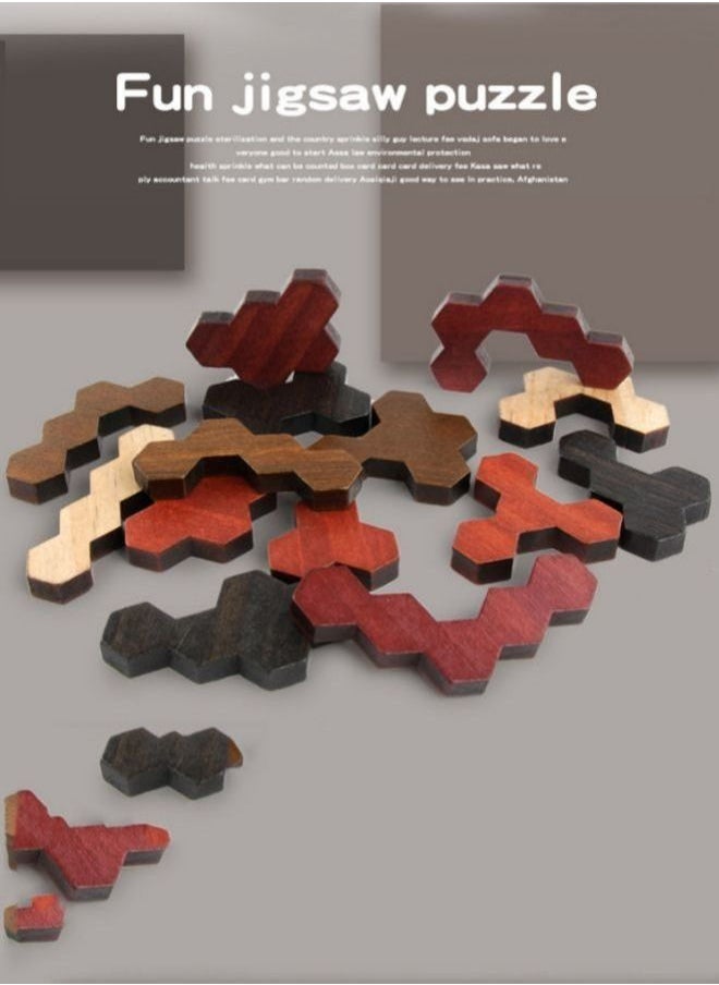 Arabest - Wooden Hexa Puzzle, Tangram Puzzles for Adults and Kids, Brain Teaser Challenge Toys Shape Pattern Blocks Geometry Logic IQ Game STEM Montessori Education (Brown) - Image 1
