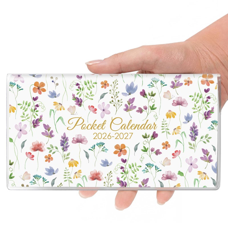 Skydue Pocket Calendar 2026-2027 for Purse, 2026-2027 Pocket Planner 24 Months with Soft Waterproof Cover and Premium Paper, 6.5" x 3.5", Bloom - Image 1