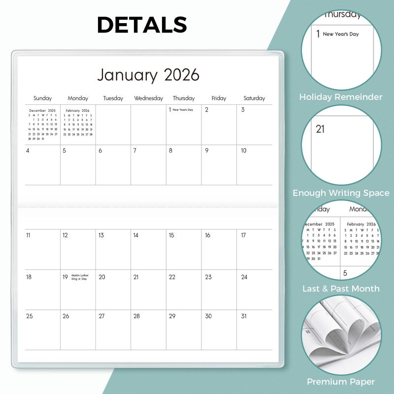 Skydue Pocket Calendar 2026-2027 for Purse, 2026-2027 Pocket Planner 24 Months with Soft Waterproof Cover and Premium Paper, 6.5" x 3.5", Bloom - Image 4
