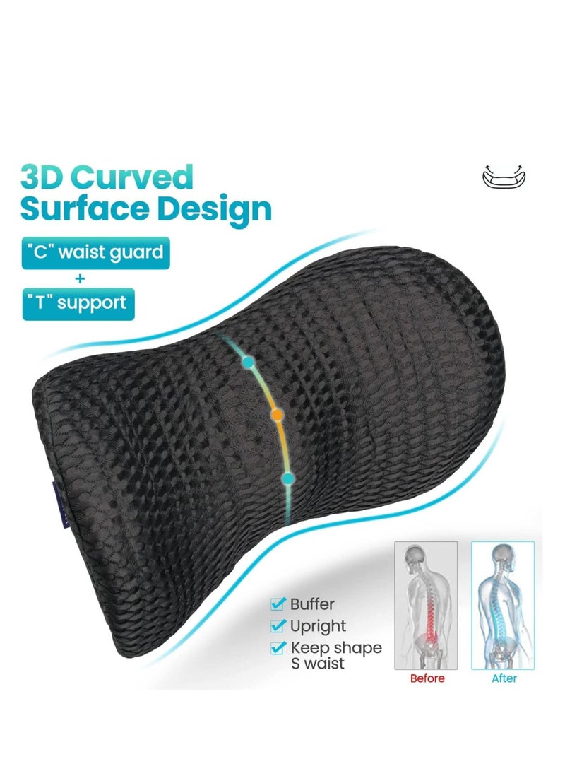 MIXDE Lumbar Support Pillow, Back Pillow for Office Chair and Car Seat, Memory Foam Back Support Pillow for Lower Back Pain Relief, Adjustable Lumbar Pillow for Sleeping, Rest (Black)  - Image 2