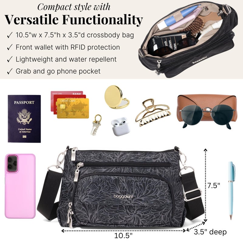 Baggallini Original Everyday 11x7.5 Crossbody Bags for Women RFID Protected Lightweight Nylon Zippered Travel Purse - Image 5
