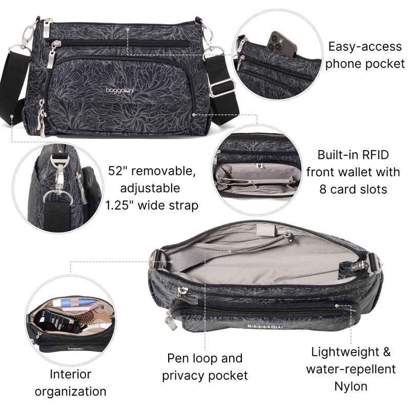 Baggallini Original Everyday 11x7.5 Crossbody Bags for Women RFID Protected Lightweight Nylon Zippered Travel Purse - Image 4