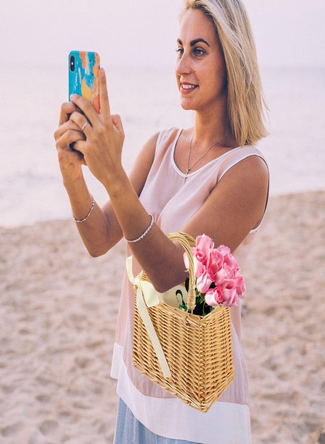 Vaguelly Wicker Handbag Bow Rattan Woven Bag Straw Bags Top Handle Wicker Baskets Purse Handbags Boho Style Beach Bag Flower Basket Straw Tote for Women Square Rattan Bag - Image 2