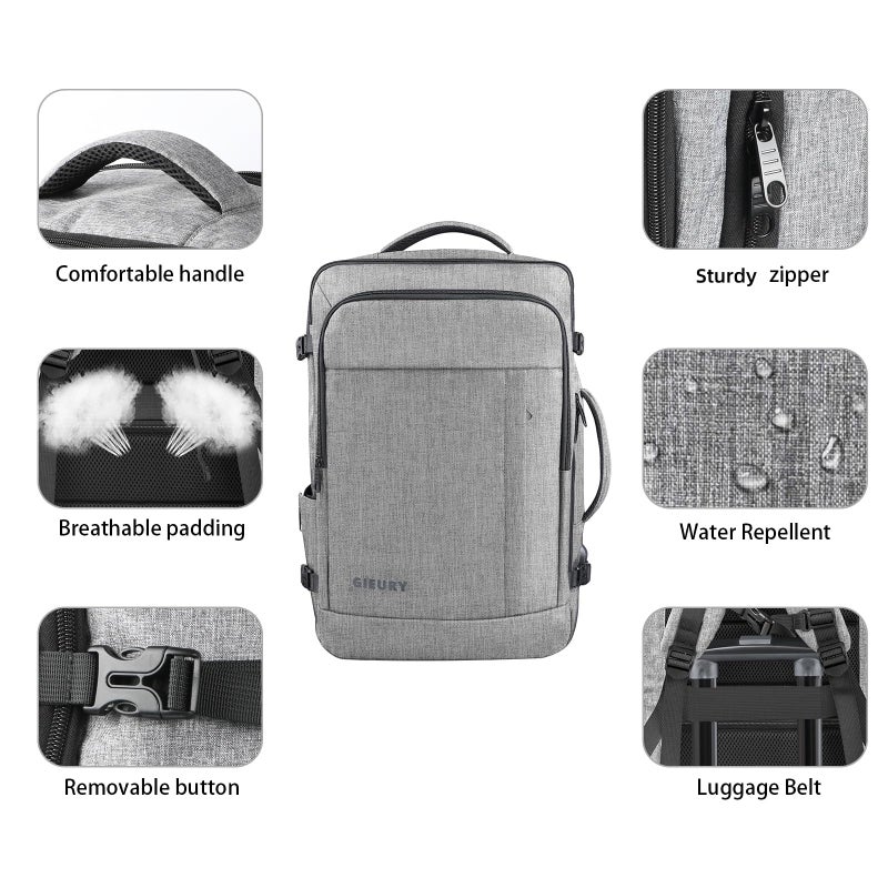 Gieury Carry On Backpack, Extra Large 40-50L Travel Backpack for Men & Women, Expandable Backpack For Airplanes, 17 Inch Laptop Backpack, Luggage Suitcase 40L Daypack Lightweight Business Weekender Bag, Grey - Image 2