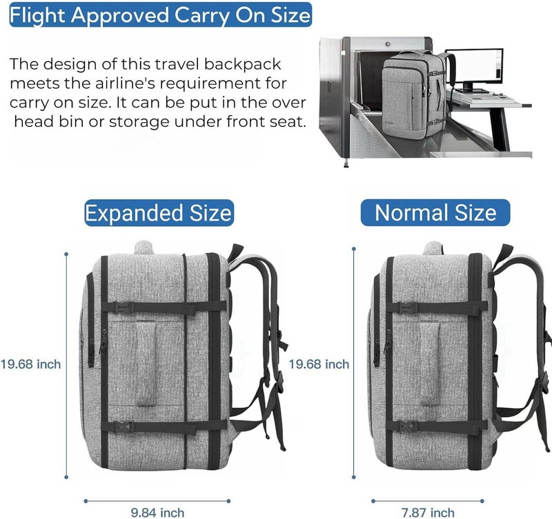 Gieury Carry On Backpack, Extra Large 40-50L Travel Backpack for Men & Women, Expandable Backpack For Airplanes, 17 Inch Laptop Backpack, Luggage Suitcase 40L Daypack Lightweight Business Weekender Bag, Grey - Image 4