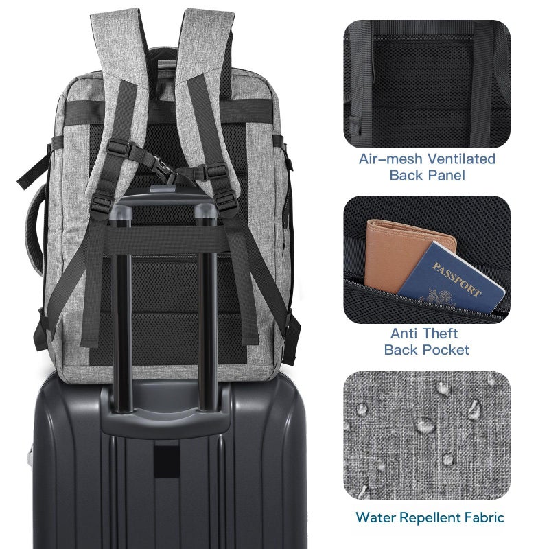 Gieury Carry On Backpack, Extra Large 40-50L Travel Backpack for Men & Women, Expandable Backpack For Airplanes, 17 Inch Laptop Backpack, Luggage Suitcase 40L Daypack Lightweight Business Weekender Bag, Grey - Image 5