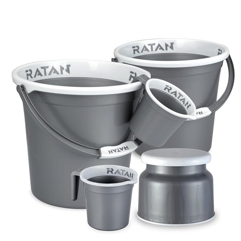 RATAN PLASTICWARE طقم حمام بلاستيكي من راتان مكون من 5 قطع - حزمة كومبو - غلوريا عادية - نير فضي - 20 لتر و25 لتر دلو - نوفا ستول باتلا 107 - كوب استحمام غلوريا عادية 15 لتر - Image 2