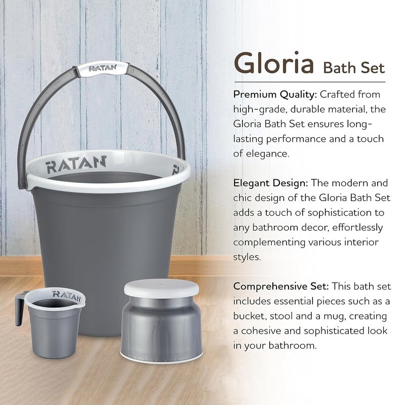 RATAN PLASTICWARE طقم حمام بلاستيكي من راتان مكون من 5 قطع - حزمة كومبو - غلوريا عادية - نير فضي - 20 لتر و25 لتر دلو - نوفا ستول باتلا 107 - كوب استحمام غلوريا عادية 15 لتر - Image 4