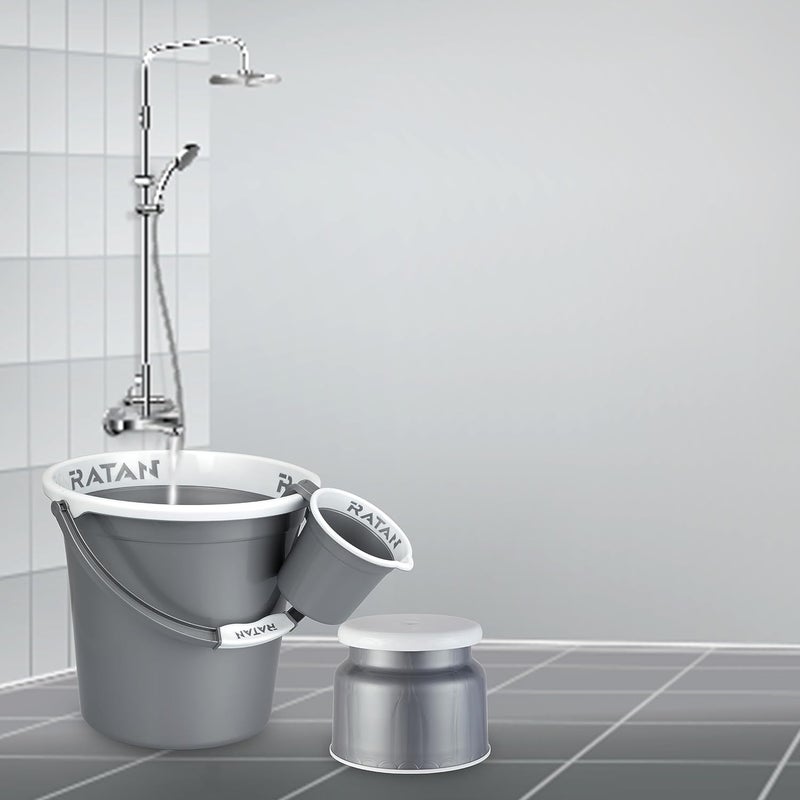RATAN PLASTICWARE طقم حمام بلاستيكي من راتان مكون من 5 قطع - حزمة كومبو - غلوريا عادية - نير فضي - 20 لتر و25 لتر دلو - نوفا ستول باتلا 107 - كوب استحمام غلوريا عادية 15 لتر - Image 5