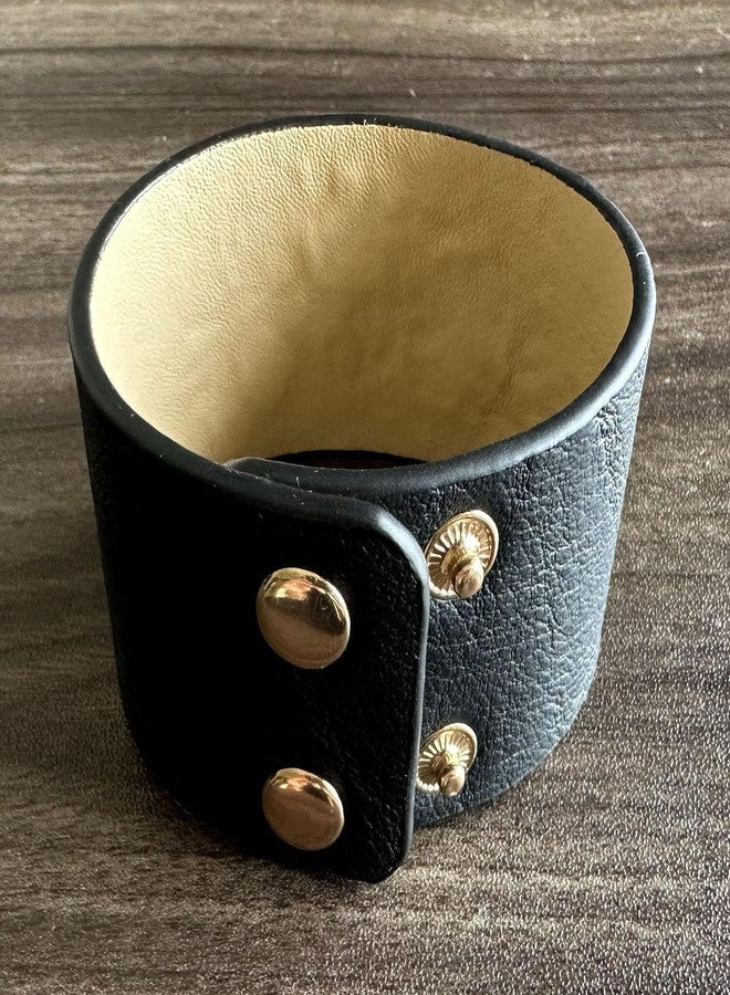 Fusamk Punk Rock Flower Print Pattern Wristband Wide Leather Cuff Bracelet(Brown) - Image 3