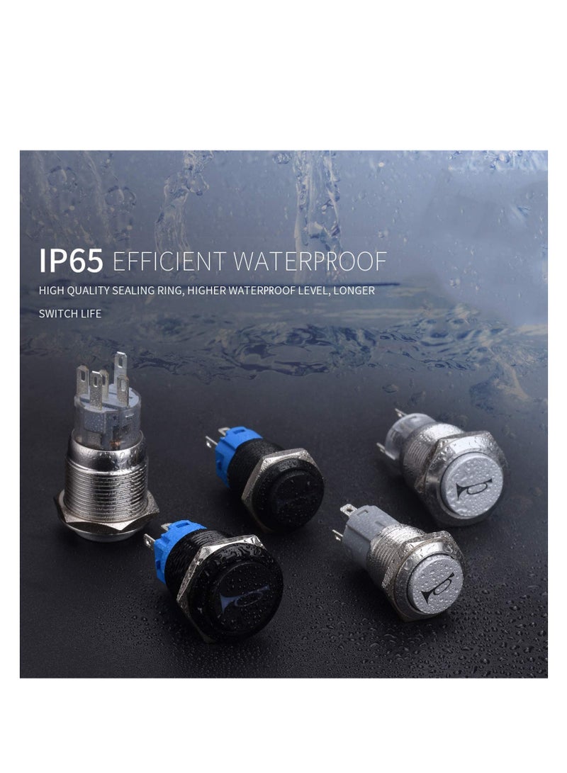 Loquat 19mm 12V Momentary Speaker Horn Push on Toggle Switch 3/4 Mounting Hole 1NO 1NC SPDT with Pre-Wiring Socket for Car Auto Motor Aluminium Alloy, Push on Latching Switch (Blue/Black Shell) - Image 5