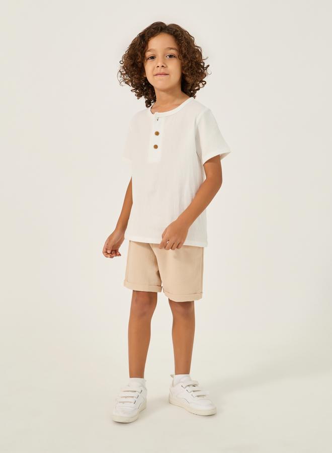 Styli Round Neck Buttoned Shirt and Shorts Set  - Image 2
