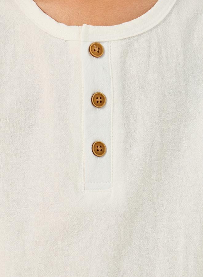 Styli Round Neck Buttoned Shirt and Shorts Set  - Image 3