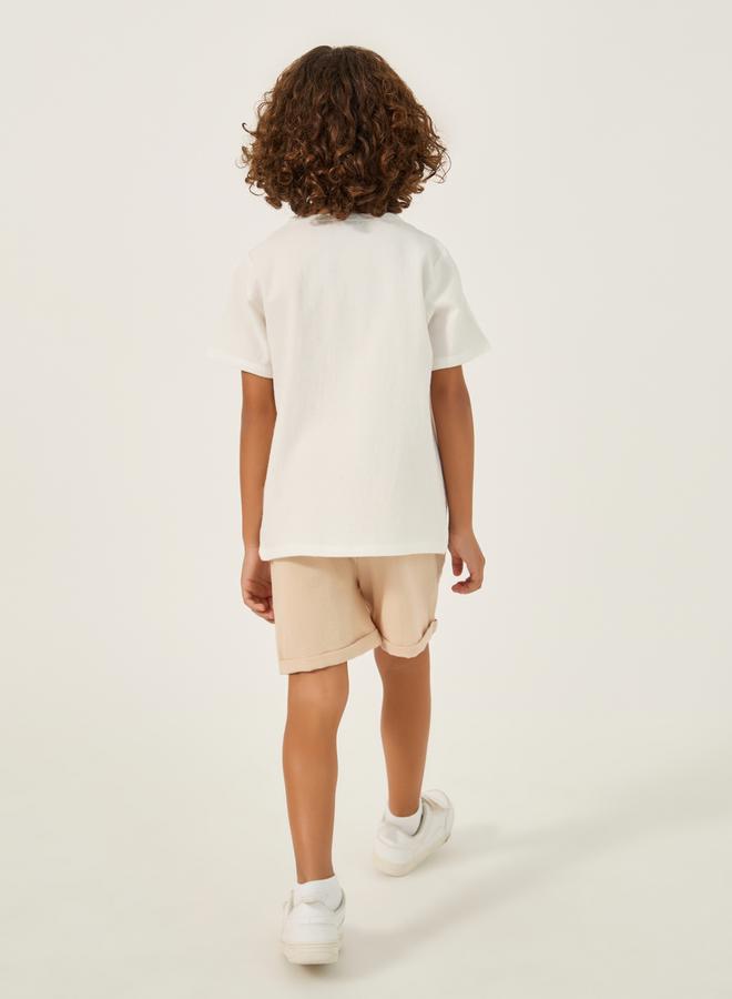 Styli Round Neck Buttoned Shirt and Shorts Set  - Image 5
