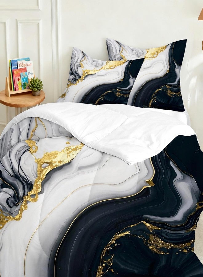 VTKON Black White Gold Marble Comforter Set King Size for Kids Women Men 3D Marble Bedding Sets for Bedroom Decor Abstract Art Metallic Marbled Quilt Set with 1 Comforter + 2 Pillowcases - Image 5