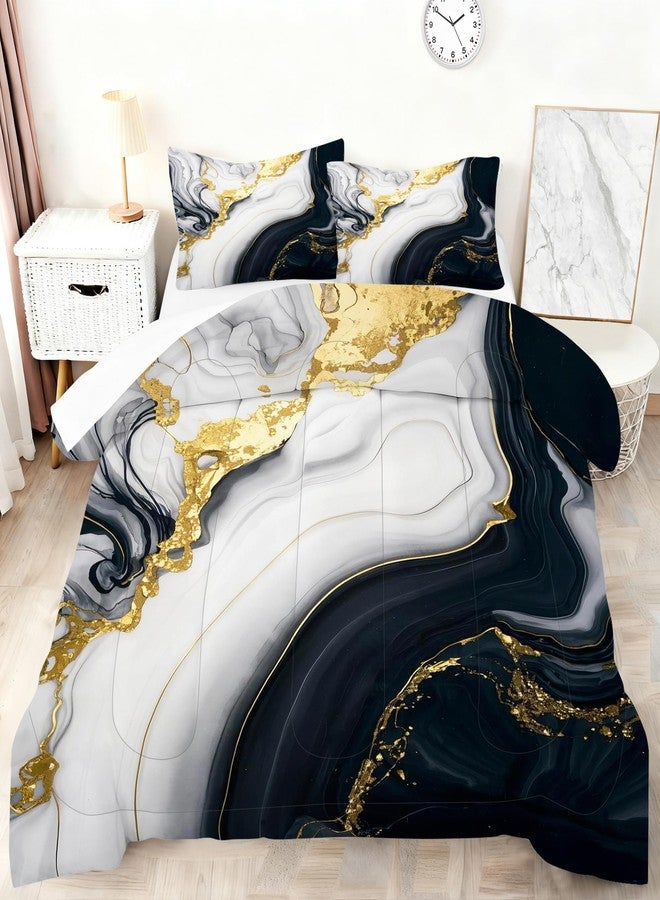 VTKON Black White Gold Marble Comforter Set King Size for Kids Women Men 3D Marble Bedding Sets for Bedroom Decor Abstract Art Metallic Marbled Quilt Set with 1 Comforter + 2 Pillowcases - Image 1