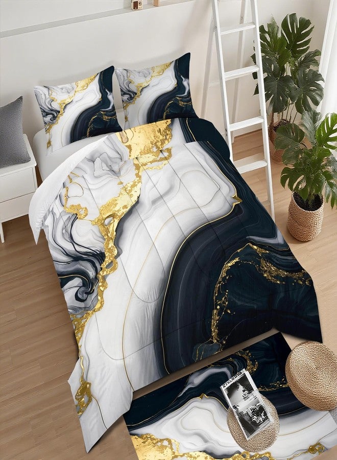 VTKON Black White Gold Marble Comforter Set King Size for Kids Women Men 3D Marble Bedding Sets for Bedroom Decor Abstract Art Metallic Marbled Quilt Set with 1 Comforter + 2 Pillowcases - Image 2
