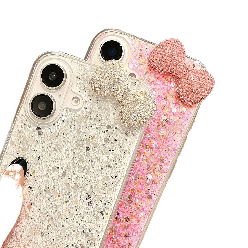 TPU Protective Case for iPhone 16 / 16 Plus / 16 Pro / 16 Pro Max with Shockproof and Drop Protection plus Shockproof plus Bow Design plus Rhinestone Decoration in Pink - Layan Lure - Image 4
