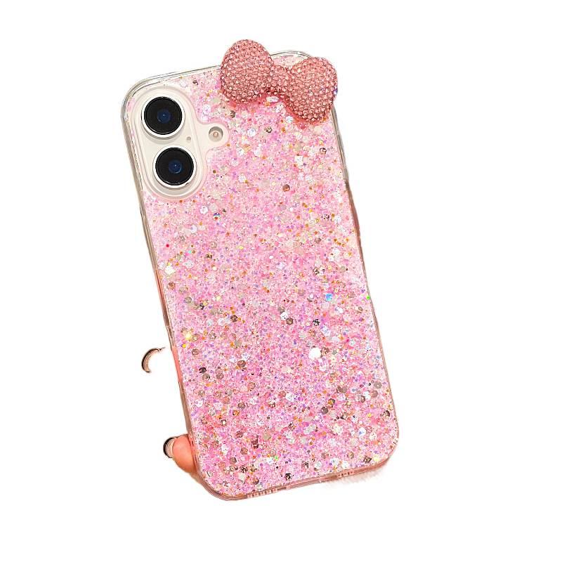 TPU Protective Case for iPhone 16 / 16 Plus / 16 Pro / 16 Pro Max with Shockproof and Drop Protection plus Shockproof plus Bow Design plus Rhinestone Decoration in Pink - Layan Lure - Image 1