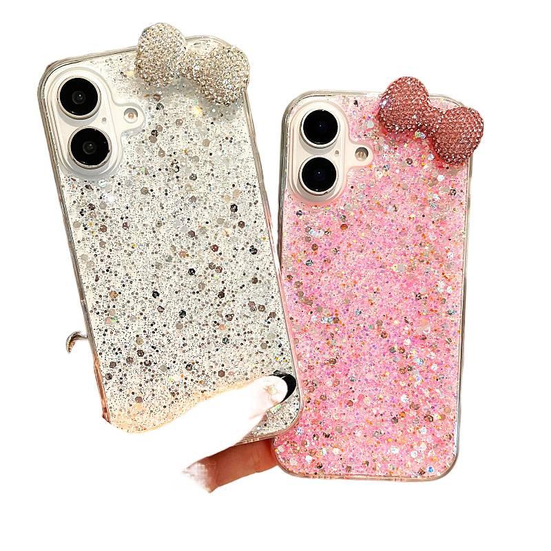 TPU Protective Case for iPhone 16 / 16 Plus / 16 Pro / 16 Pro Max with Shockproof and Drop Protection plus Shockproof plus Bow Design plus Rhinestone Decoration in Pink - Layan Lure - Image 2