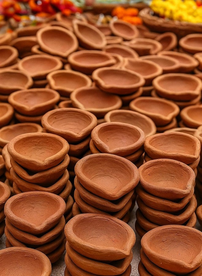 SUNBIRD Clay Diya Diwali/Rakhi Dia for Puja Pooja Traditional Handmade Earthen Oil Lamp Diyas Natural Mitti Welcome Deepawali Decoration Indian Gift Items (Clay Lamp Diya, 2 Pcs) - Image 1