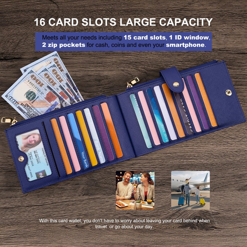 Travelambo RFID Wallet Women Large Size Bifold Multi Card Wallet Case with Zipper Pocke Credit Card Holder for Women - Image 5