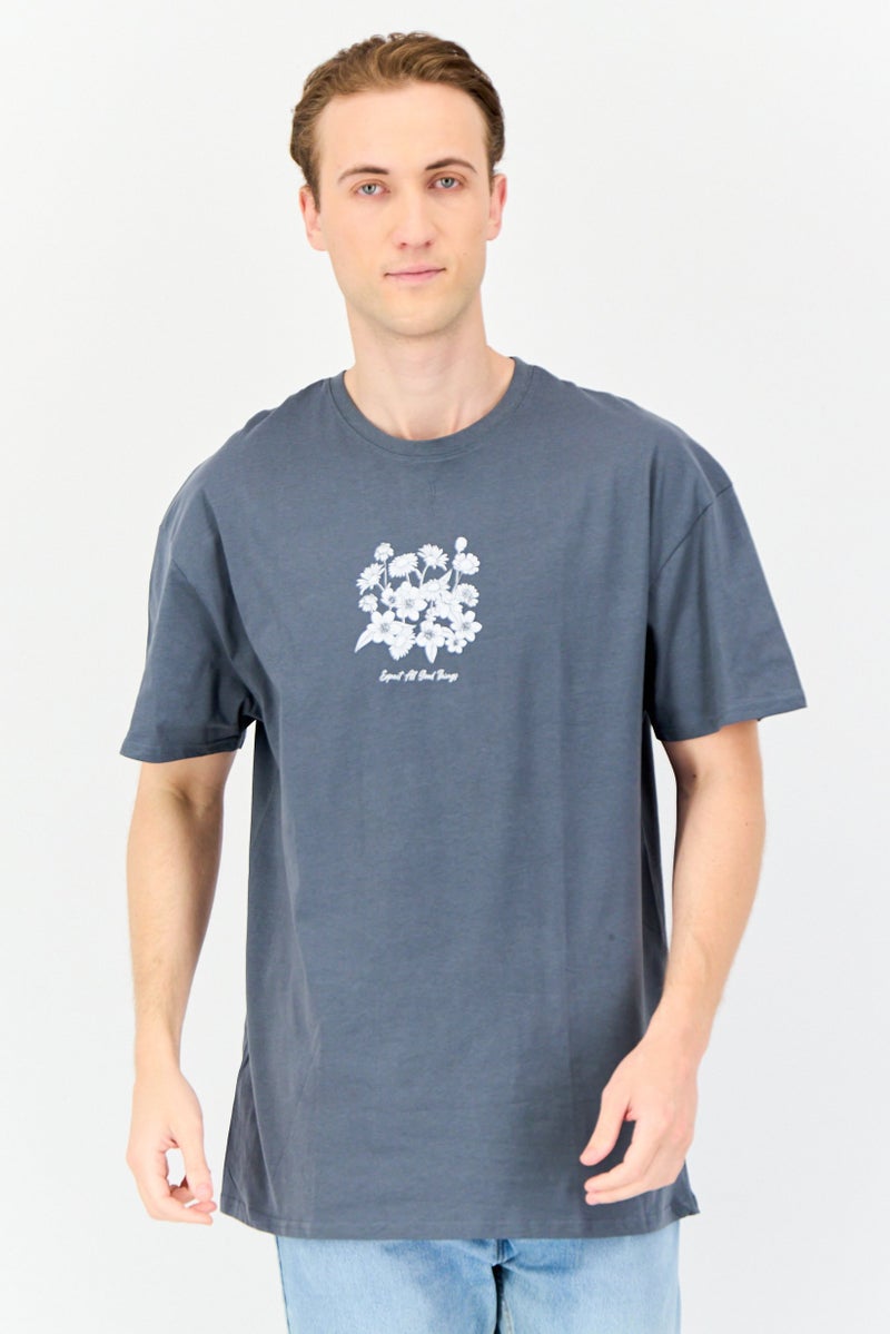 Threadbare Men Crew Neck Short Sleeve Graphic Print T Shirt, Grey - Image 1