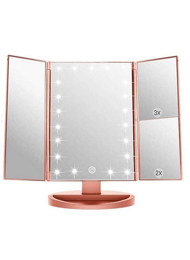 Infitrans Infitrans 3 Folds Lighted Vanity Makeup Mirror,1X/2X/3X Magnification, 21 LED Light Bright Table Mirror with Touch Screen,180 Adjustable Rotation,Portable Travel Cosmetic Mirror  - Image 1