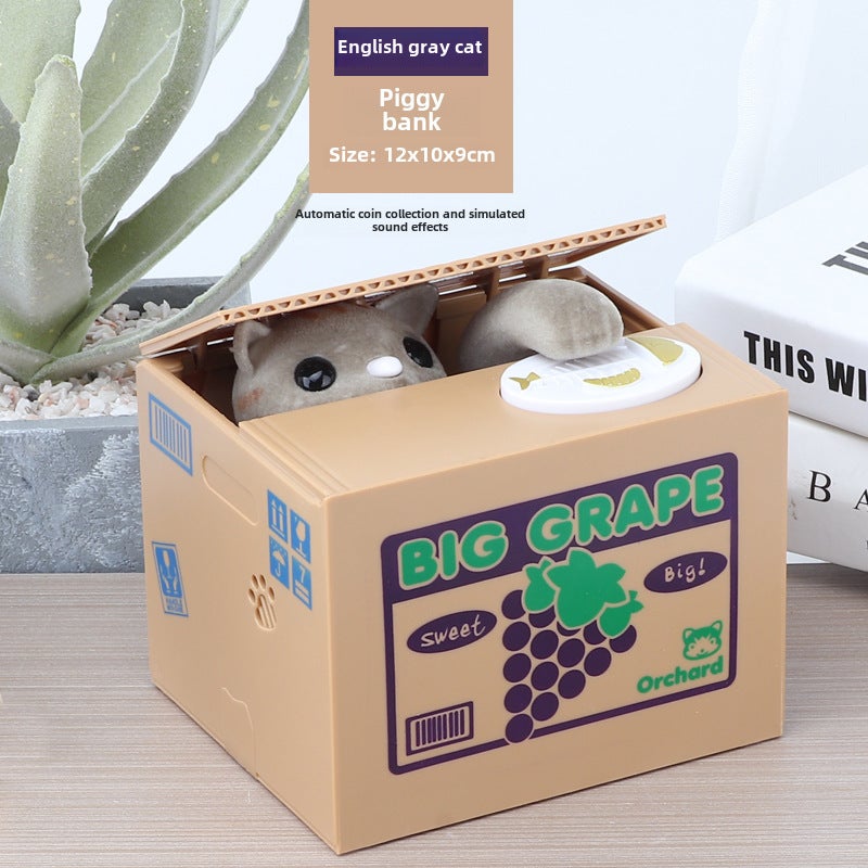Cartoon Panda Automatic Coin Bank for Kids English gray cat