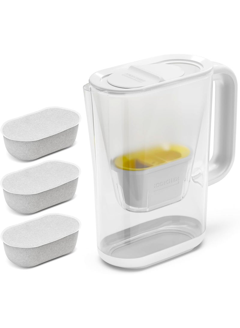 Kärcher WFP 12 Filter Jug + 3 Filters, Container Capacity: 2.4 Litres, 3-in-1 Active Soft Bag Filtration, Capacity: 100 Litres, Manual Change Display, Slim Design, White - Image 1