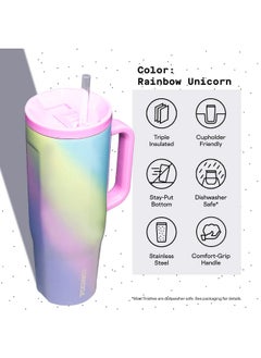CORKCICLE Cruiser Insulated Tumbler With Handle And Straw, Rainbow Unicorn, 40 Oz - Reusable Water Bottle Keeps Beverages Cold For 20 Hrs, Hot For 9Hrs  - Image 4