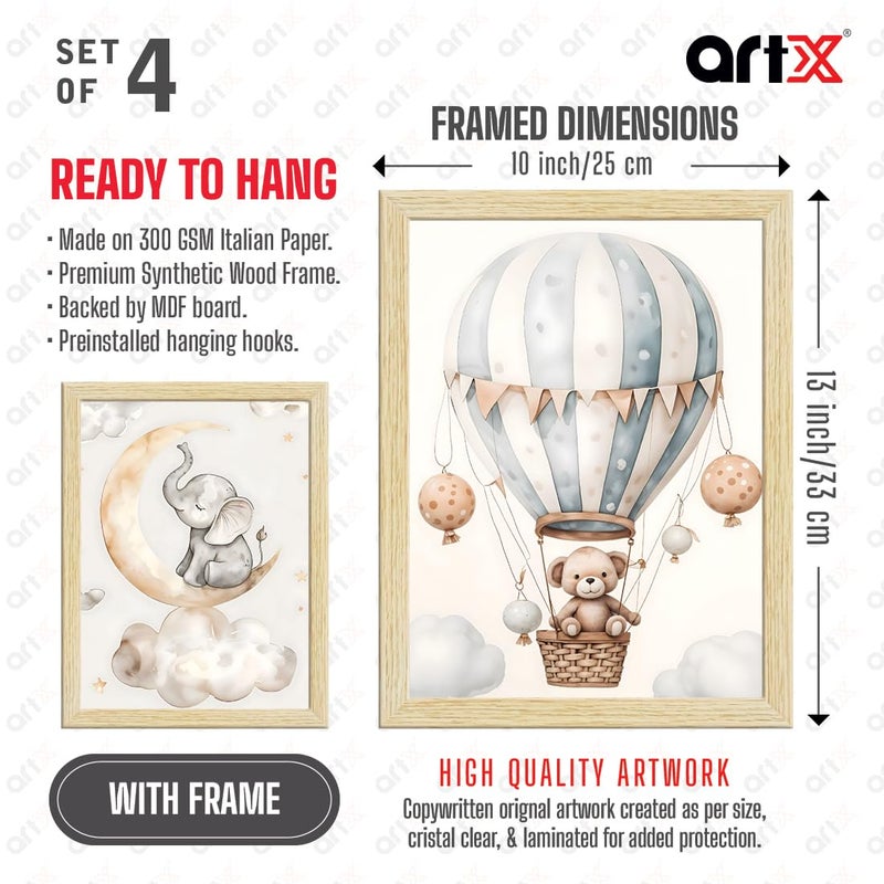 ArtX لوحات جدارية ورقية لغرفة الأطفال، إطارات جدارية، عناصر ديكور، بحجم 10x13 بوصة (A4)، متعددة الألوان، خشب صناعي، مجموعة من 4 - Image 3