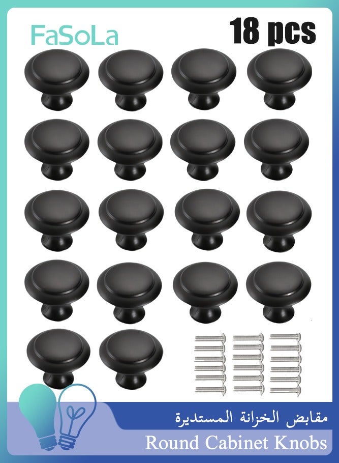 Fasola 18 Piece Round Cabinet Knobs, Drawer Hardware, 30mm Cabinet Knobs and Pulls for Dressers and Kitchens with Screw (Black) - Image 1