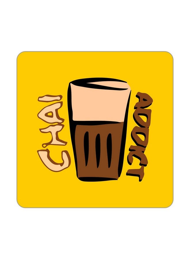ASHVAH Chai Addict Print/Typography Tea/Coffee Mug/Designer Handmade Wooden Coaster Set for Home Kitchen, Office Desk - Set of 4 - Square: 10cm - Image 4