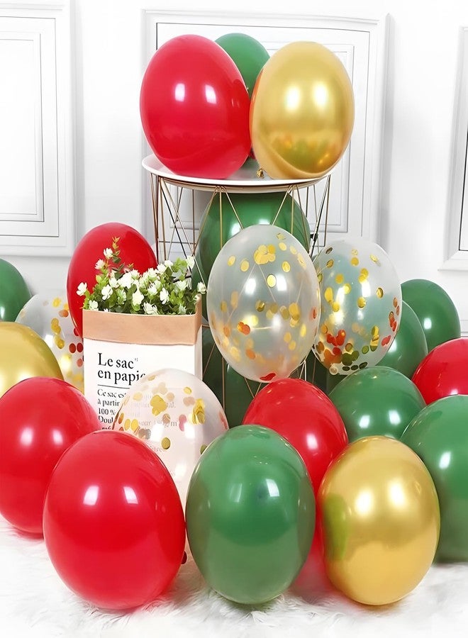 Netnology Christmas Red Green Gold Balloons Set, 60Pcs 12 Inch Red Green White Metallic Gold Confetti Latex Balloon Kit for Christmas Grinch Birthday Party Decorations - Image 3