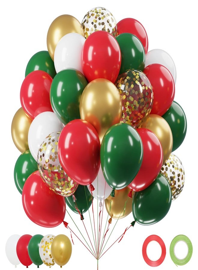 Netnology Christmas Red Green Gold Balloons Set, 60Pcs 12 Inch Red Green White Metallic Gold Confetti Latex Balloon Kit for Christmas Grinch Birthday Party Decorations - Image 1
